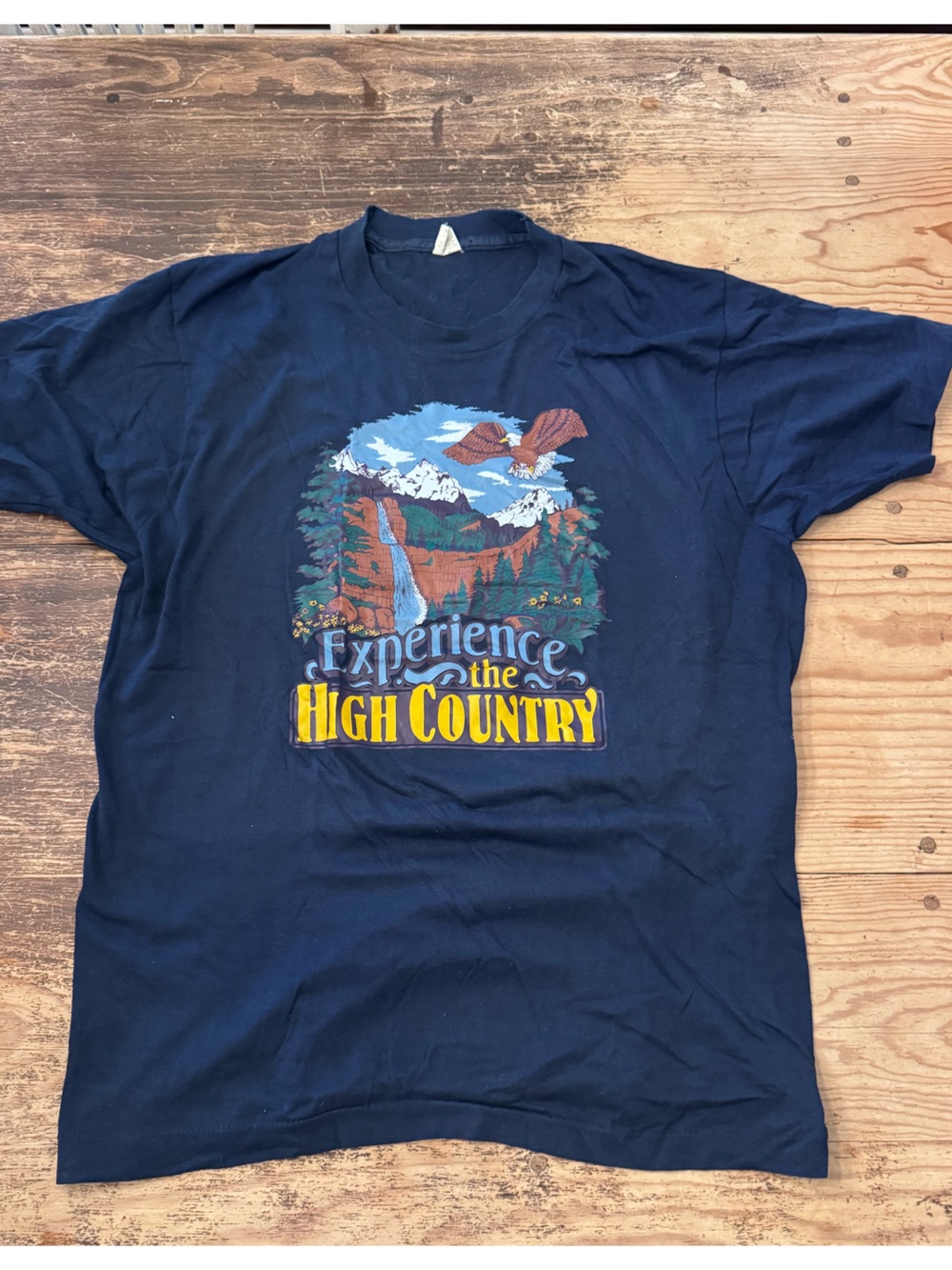 Vintage Bald Eagle Experience the High Country Men's Navy Graphic Tee size XL